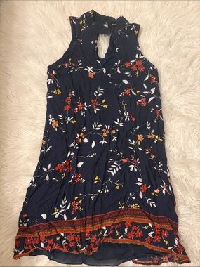 Sequin Hearts Navy Floral Sleeveless Dress with Yellow Accents